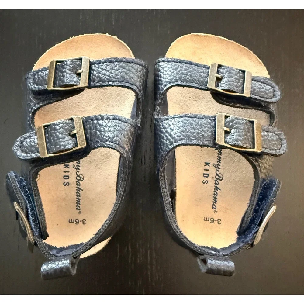 Tommy Bahama Kids Leather Sandals Baby 3-6m Navy‎ Adjustable Double Strap